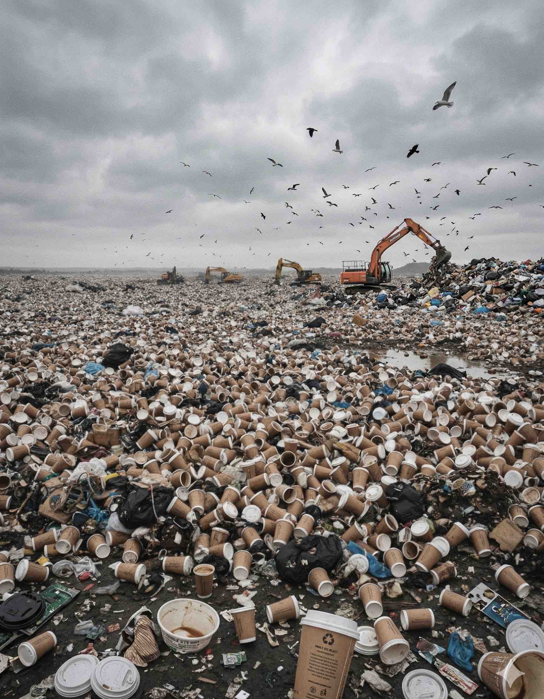 Landfill full of cups